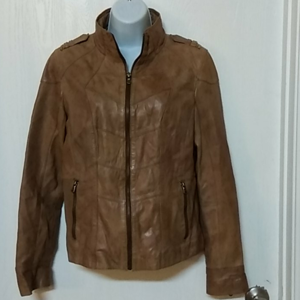 Guess Los Angeles Cognac Brown Leather Jacket M